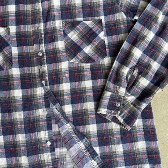 Vintage 80s Flannel Blue Red Western Two Pocket Made in USA Fits like Large - Picture 4 of 8